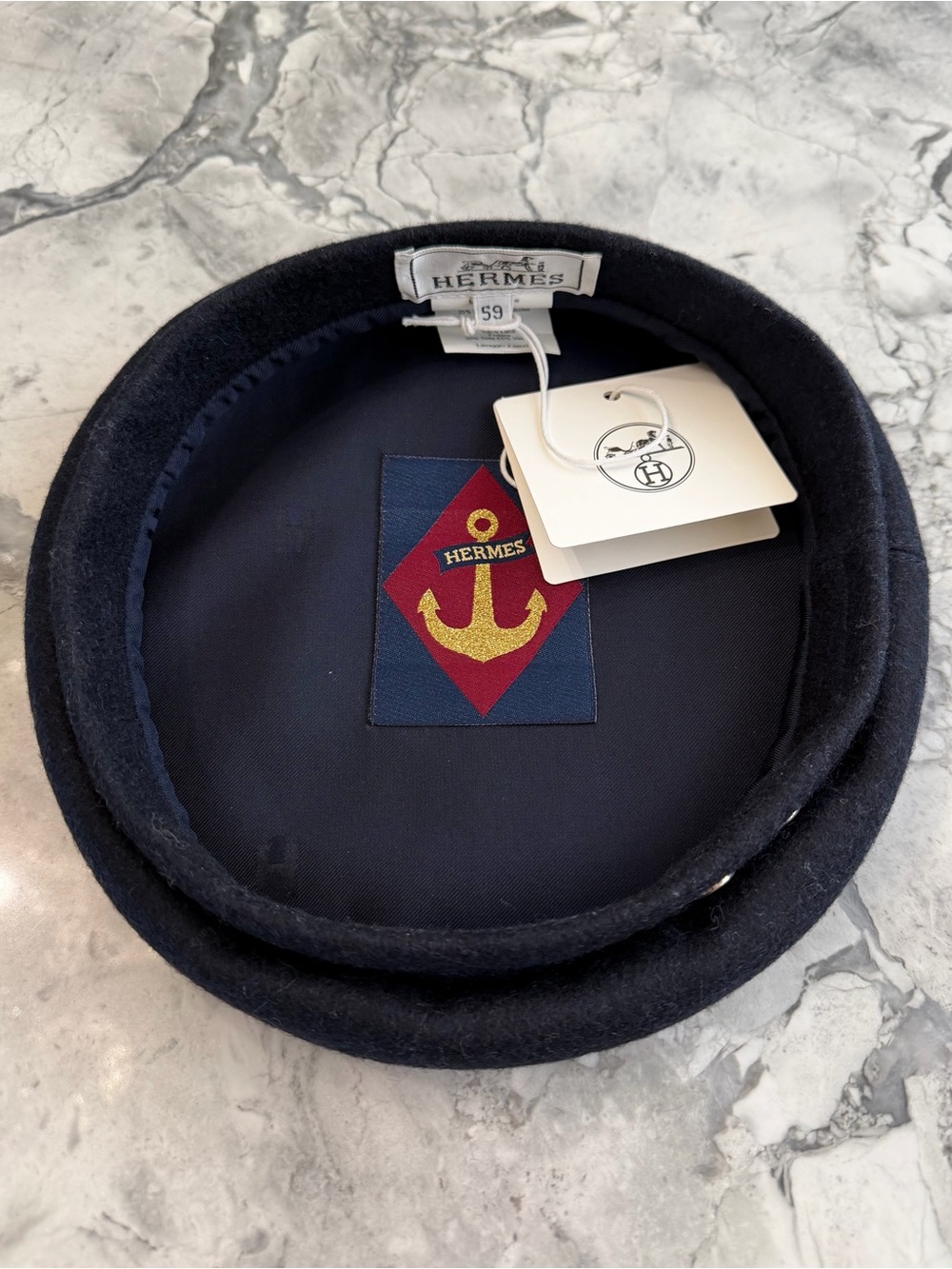 NWT ~ AUTH Hermès Navy Blue Wool Beret Hat - Picture 2 of 6